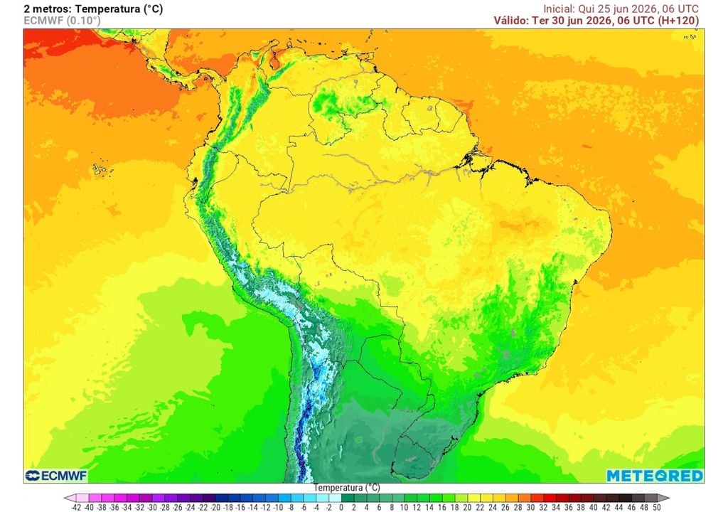 Previsão de temperaturas na terça-feira durante a madrugada mostra que o frio causado pela massa de ar frio pode ficar restrito ao sul do país, com pouca chance de valores negativos.