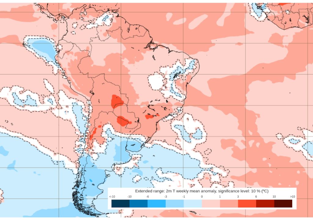 Previsão de anomalias de temperatura entre os dias 01 e 07 de Abril.