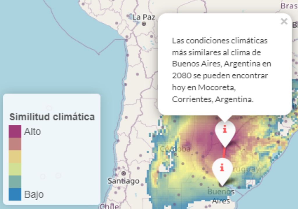 Mapa interactivo clima ciudades cambio climático 2080