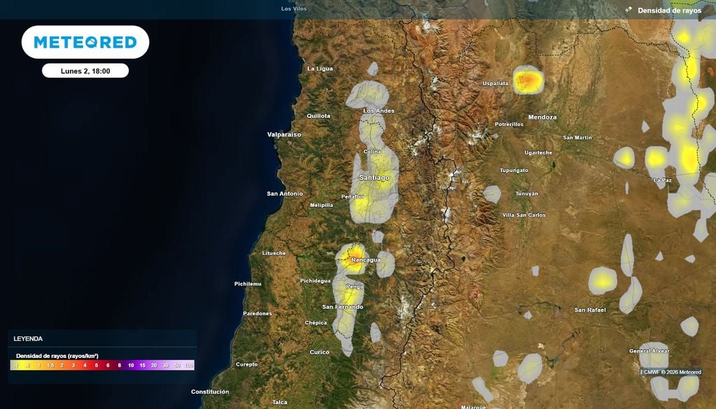 Tormentas eléctricas Noviembre podría comenzar con lluvias y tormentas eléctricas en la zona central de Chile, según el ECMWF.
