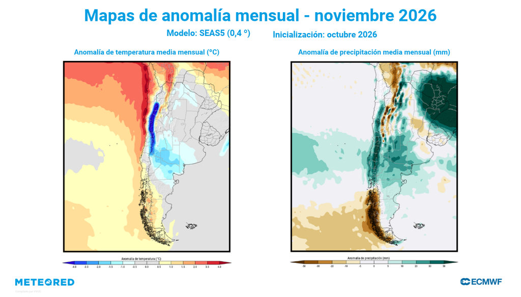 anomalías de temperaturas y precipitaciones La temperatura sobre el promedio se destacará en gran parte del país durante noviembre. Las precipitaciones acumularán volúmenes sobre el promedio en parte del Norte, Centro y Sur de Chile.