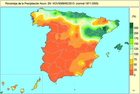 Noviembre De 2013, Frío Y Seco Pero Muy Húmedo En Zonas Del Norte Y Baleares Precipitación noviembre 2013