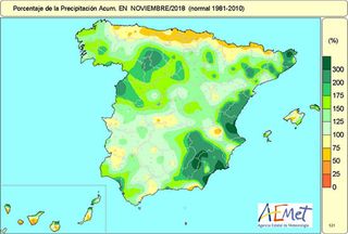 Noviembre de 2018 en España, húmedo y con temperaturas cercanas a la media