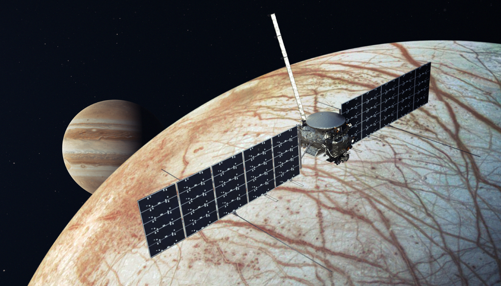 Missões como a Europa Clipper e a Jupiter Icy Moons Explorer vão investigar o oceano de Europa em busca de pistas sobre habitabilidade e possíveis sinais de vida. Crédito: NASA