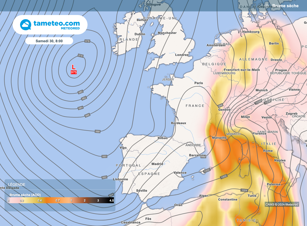 Les plus fortes concentrations sont présentes sur le Sud-Est et en Corse. L'épisode prendra fin d'ici la soirée et nuit prochaine.