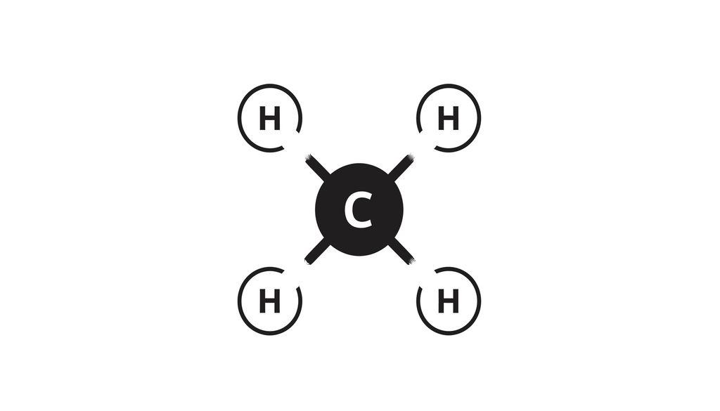 Fórmula química: CH₄ Está formado por: 1 átomo de carbono (C) + 4 átomos de hidrógeno (H).