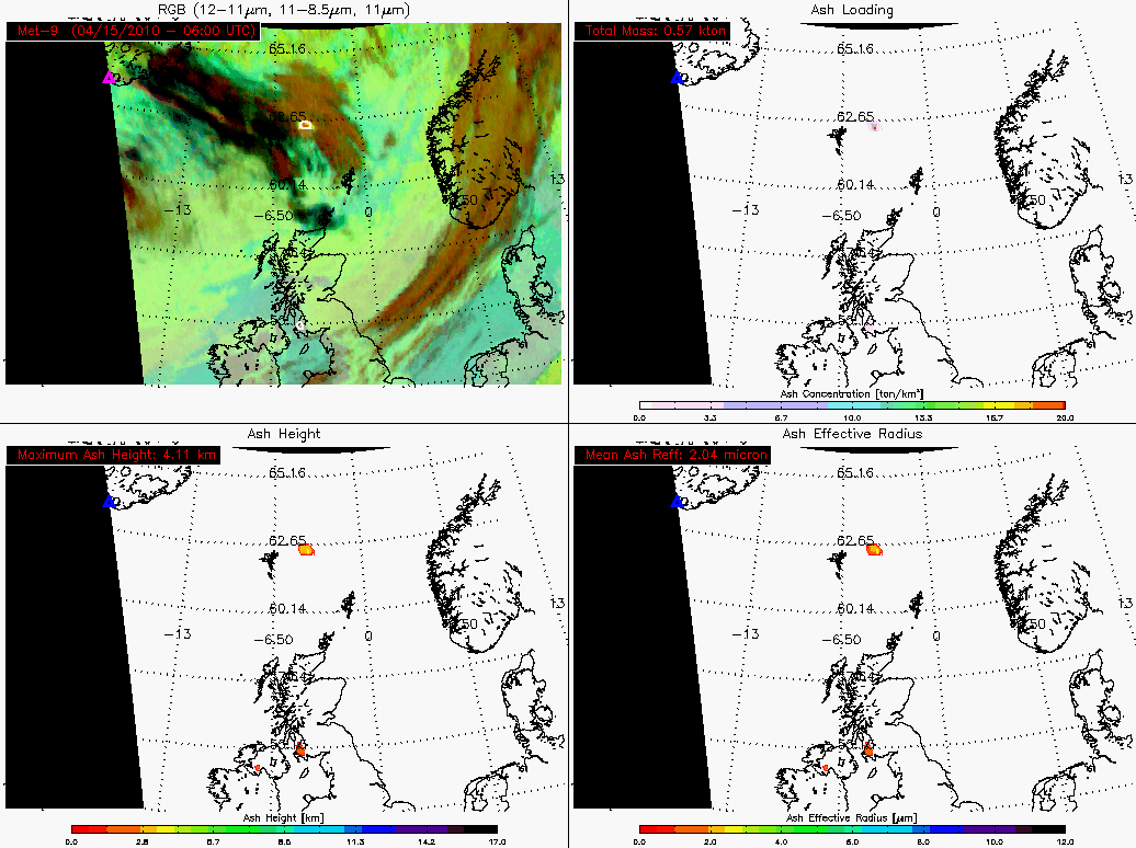 El sensor SEVIRI en Meteosat-9 posee muchos canales El sensor SEVIRI en Meteosat-9 posee muchos canales, los suficientes como para generar productos derivados de las erupciones volcánicas como análisis de nubes de cenizas, masa total, altura máxima, radio efectivo,etc. Fuente: EUMETSAT-CIMSS.