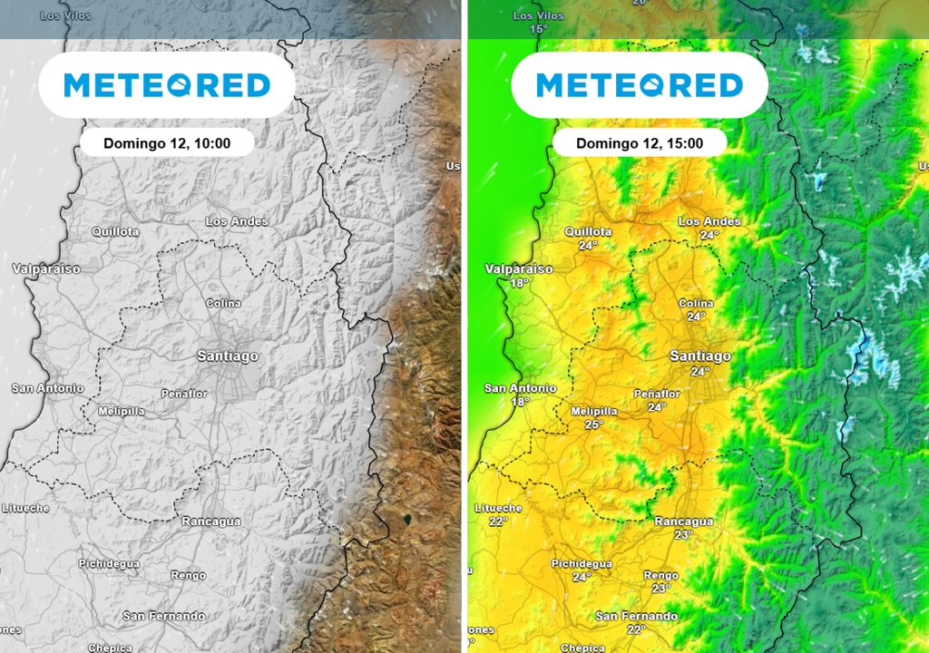 ECMWF Modelo europeo muestra nubes y temperaturas máximas de hasta 24 °C en Santiago este domingo.