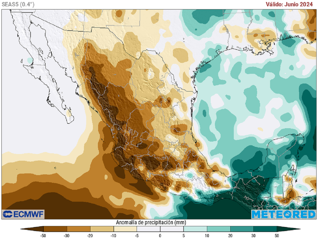 Anomalía de lluvias en milímetros para junio