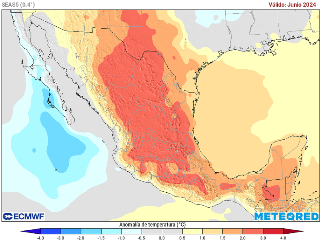 Anomalía de temperaturas en grados Celsius.