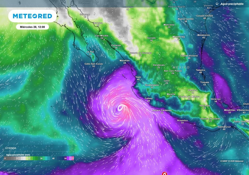 Pronóstico de agua precipitable en milímetros La extensa circulación del huracán Vance puede aportar lluvias próxima semana al centro, sur y occidente de México; se vigilará por su posible amenaza directa.