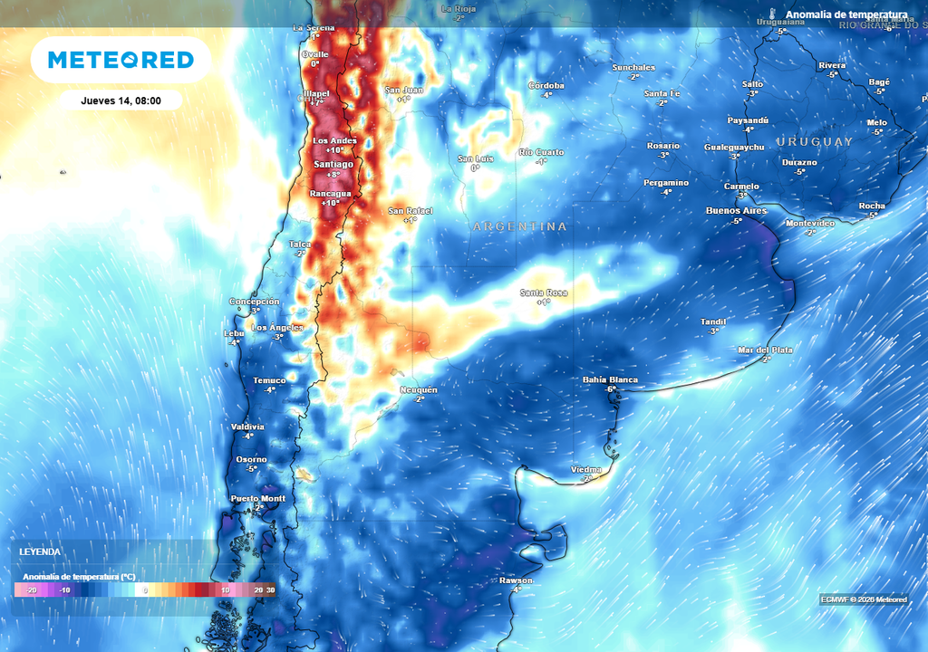 Anomalía de temperatura prevista para el próximo jueves según el modelo ECMWF