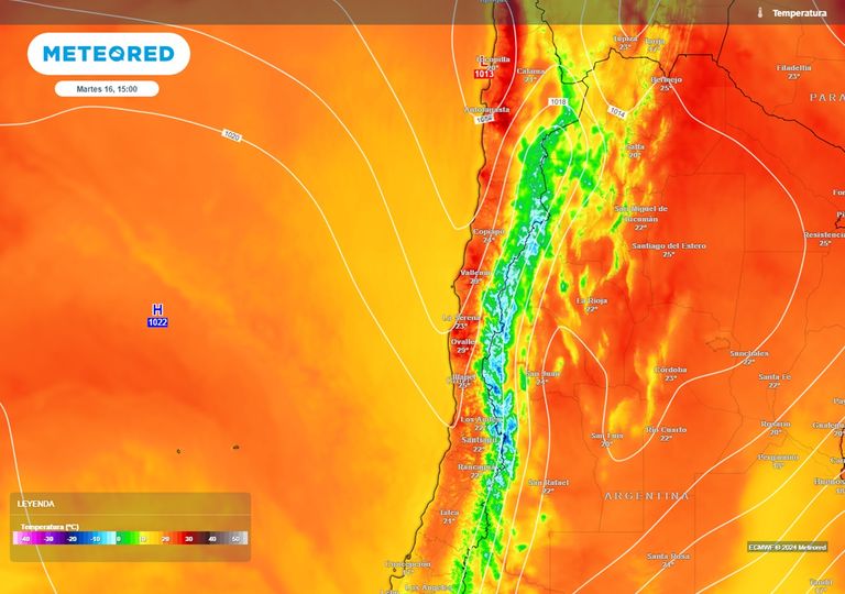 temperaturas previstas por el modelo del ECMWF