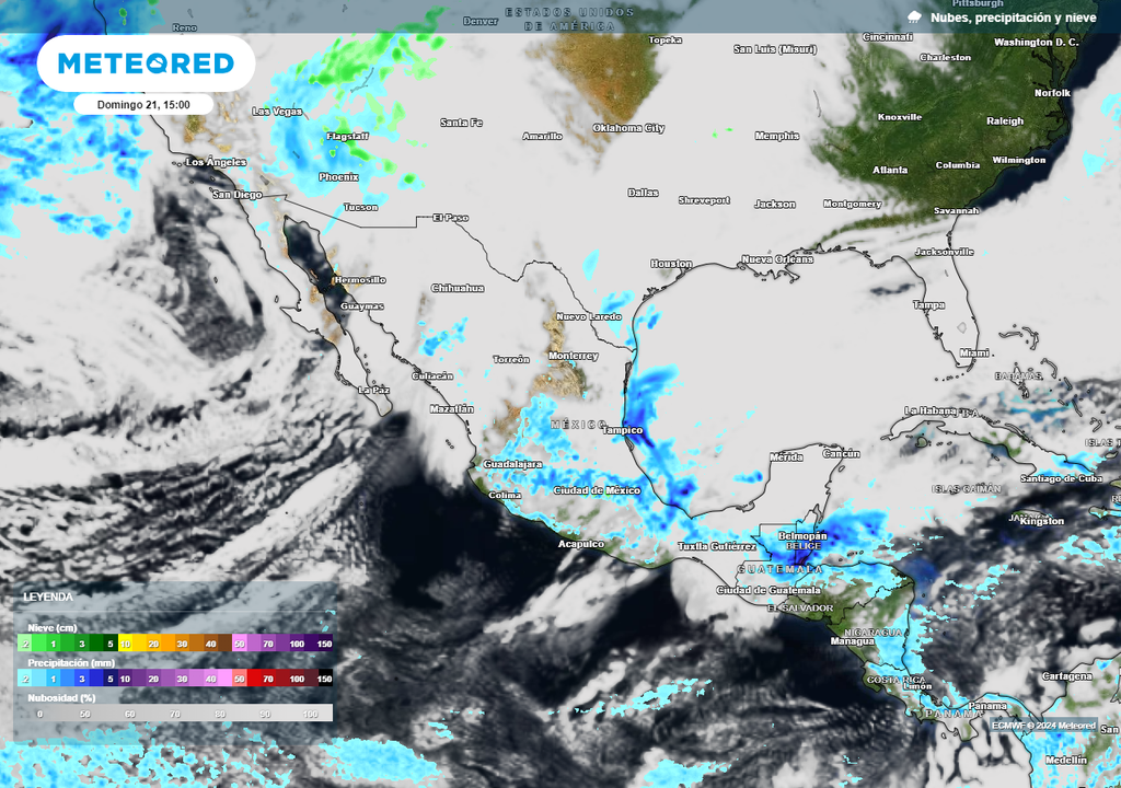 Nubosidad, lluvias y viento en México