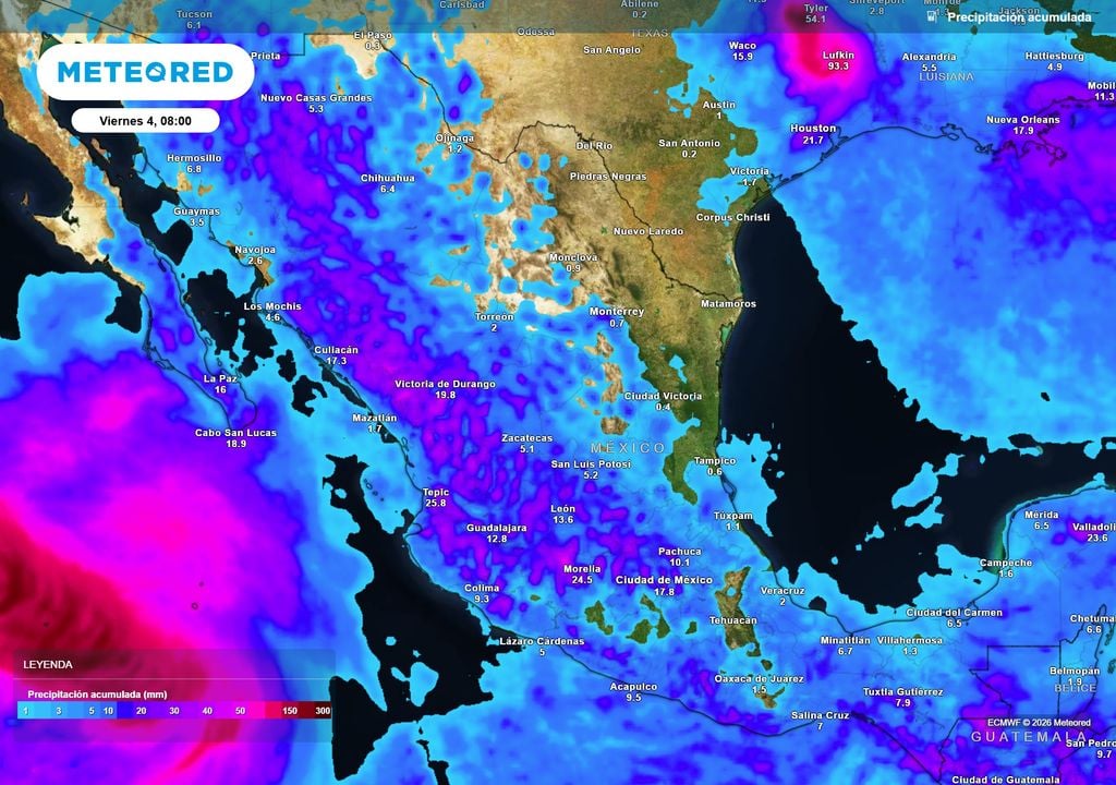 Pronóstico de lluvias acumuladas en milímetros La inestabilidad continuará en la Sierra Madre Occidental, estados del centro, sur y sureste con 20-50 mm y locales de 70 mm o mayores con granizo e inundaciones.