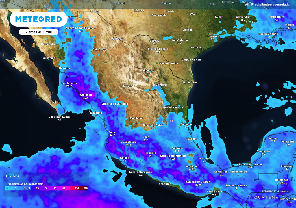 Pronóstico de lluvias en milímetros La Sierra Madre Occidental, centro-sur y parte del sureste tendrán lluvias y tormentas esta tarde-noche de 20-50 mm con algunas mayores, siendo mínimas a nulas en el resto del país.