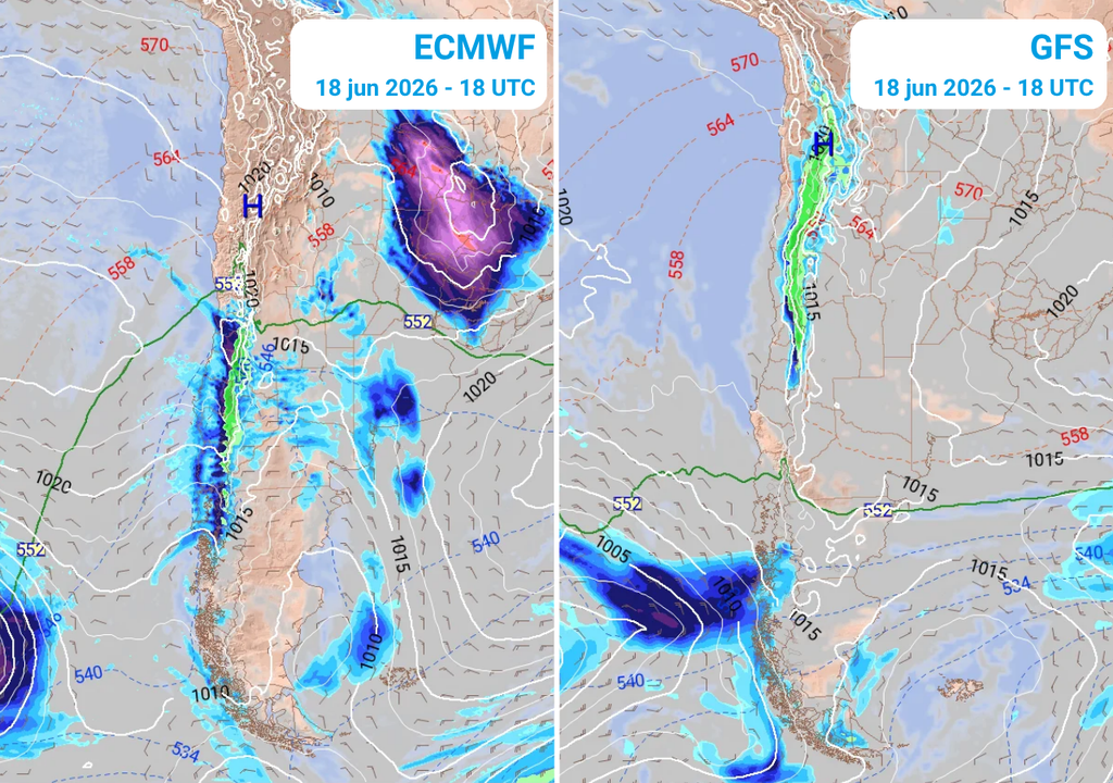 Mientras que el modelo europeo muestra una vaguada que llevaría lluvias a la zona central, el modelo norteamericano no da señales de un avance de aire frío importante durante la próxima semana.