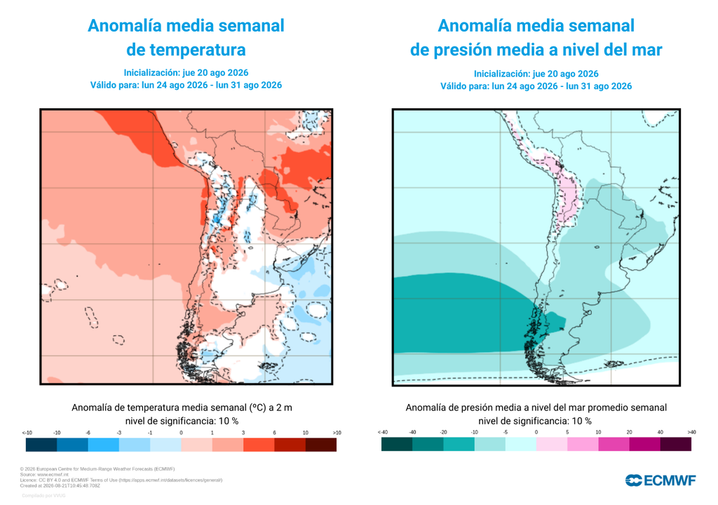 Además de la zona de formación de bajas presiones frente a Chile, el país estará bajo la influencia de aire cálido, lo que elevará la isoterma cero grados, aumentando la probabilidad que se produzcan lluvias abundantes en zonas de montaña.
