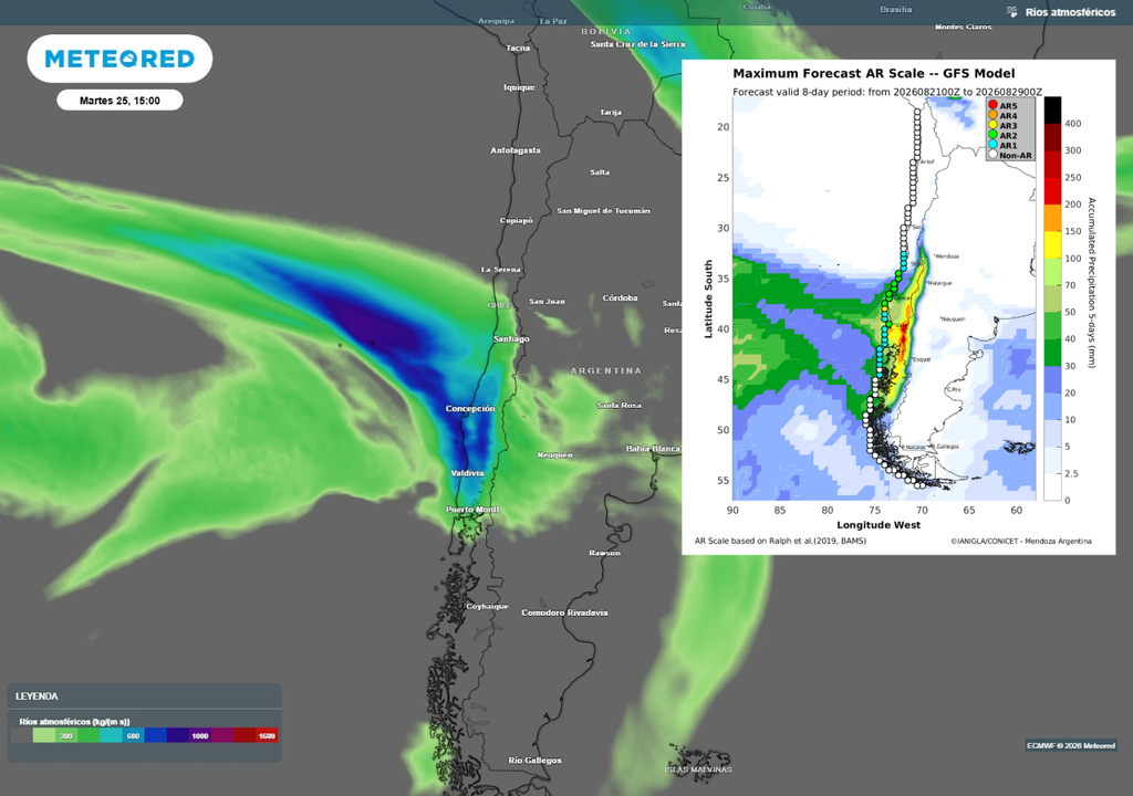 Un río atmosférico incrementará las lluvias frontales de la última semana de agosto.