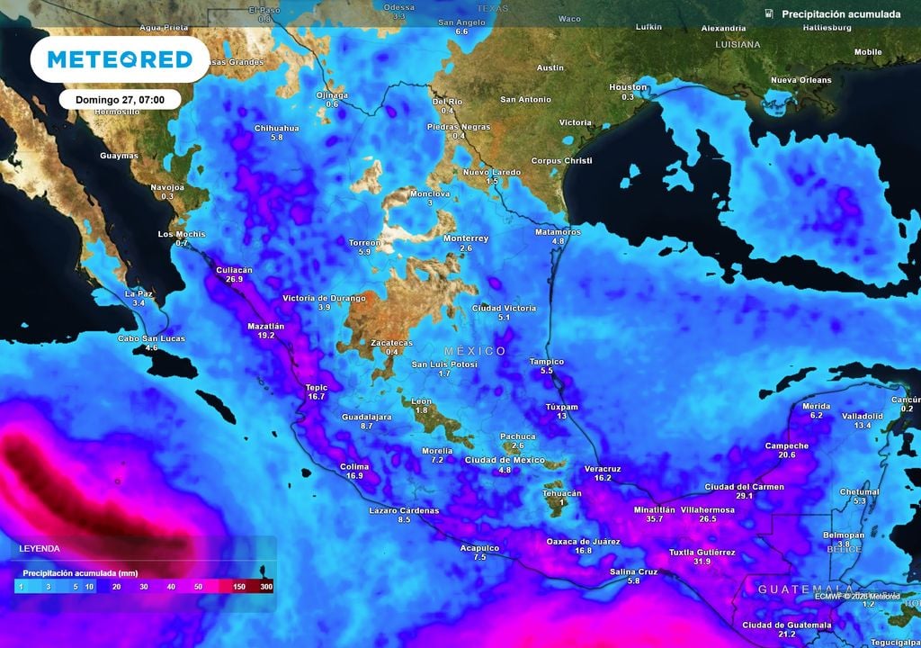 El desarrollo de nuevo ciclón y el Monzón favorecerán intensas lluvias en occidente, sur, oriente y sureste de 50-100 mm, incluso mayores.