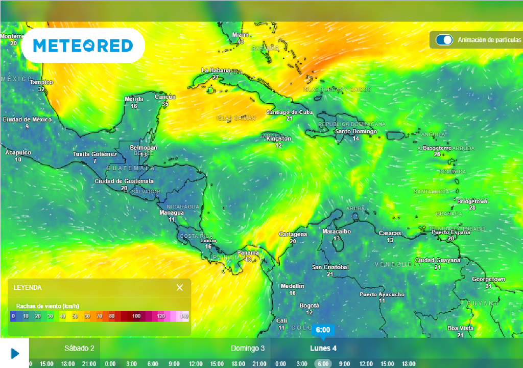 Pronóstico de ráfagas de viento en km/h Pronóstico de ráfagas de viento en km/h