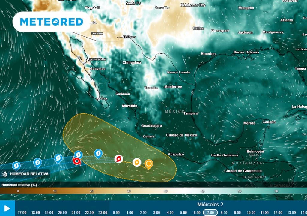 Modelo ECMWF - Humedad relativa en % y ciclones tropicales Modelo ECMWF - Humedad relativa en % y ciclones tropicales