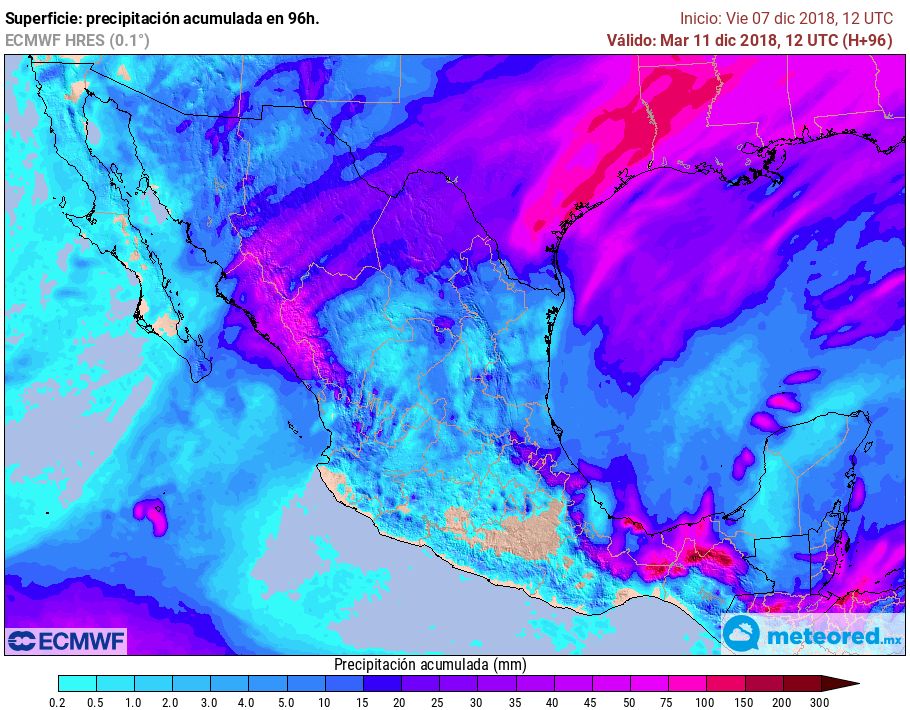 Modelo ECMWF. Precipitaciones acumuladas próximas 72 horas
