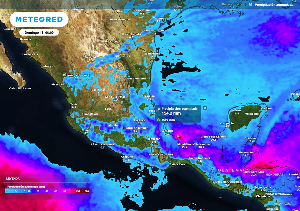 Pronóstico de lluvias acumuladas en milímetros
