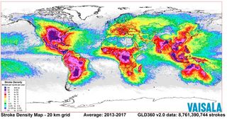 Nuevo mapa global y actualizado de descargas eléctricas de Vaisala