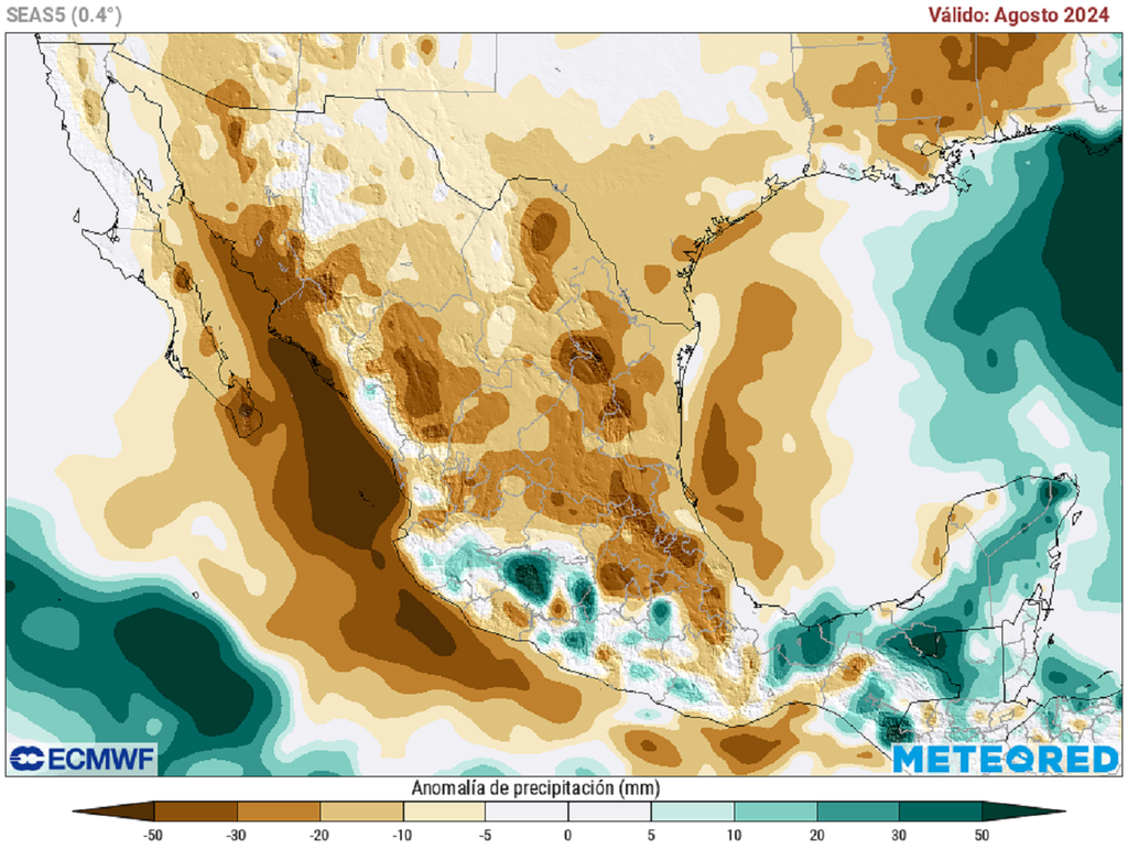 Anomalía de precipitaciones en agosto