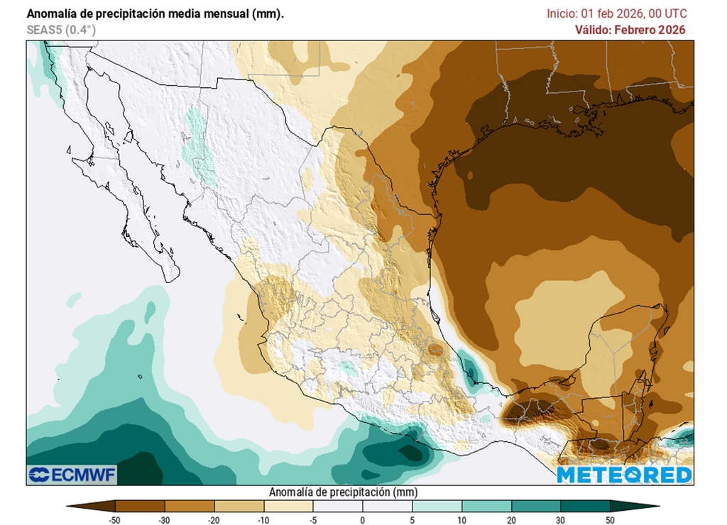 La mitad oriente podría tener menor frecuencia de lluvias, con una menor acumulación. Estados del noroeste, centro-sur y Golfo de México podría tener eventos más relevantes.