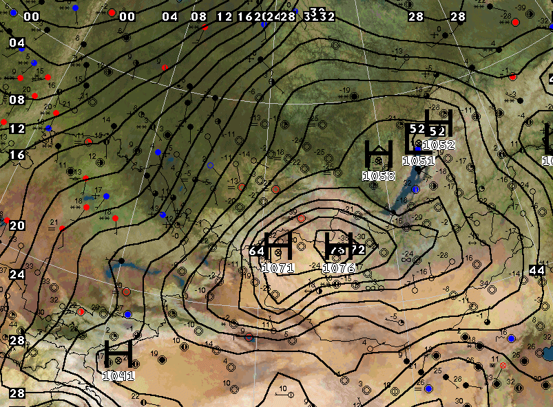 Mapa de superficie según Digital Atmosphere del 18 de diciembre de 2001 1800Z