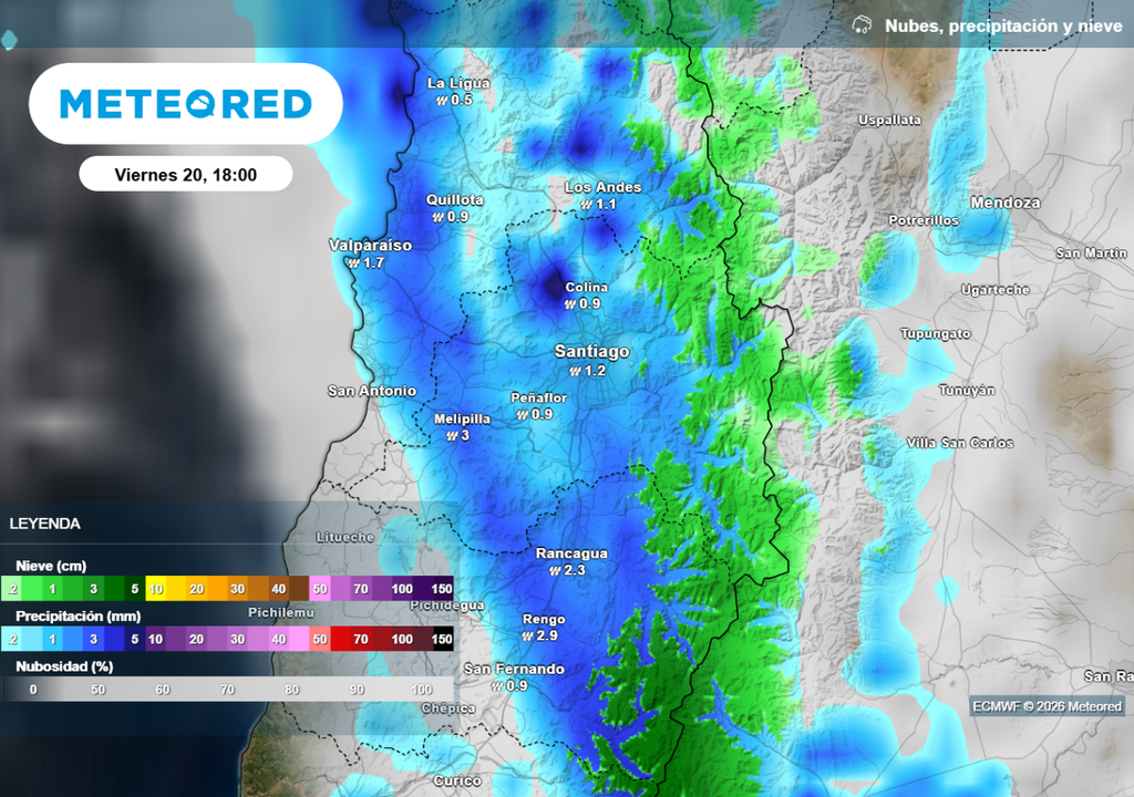 Un primer pulso de precipitaciones llegaría a Santiago durante la tarde de este viernes, las lluvias se extenderán por toda la RM.