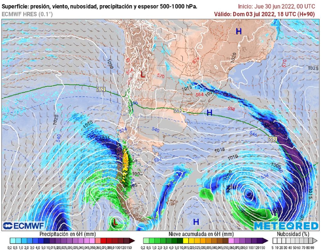 Precipitaciones y presión previstas; modelo ECMWF Precipitaciones y presión previstas; modelo ECMWF