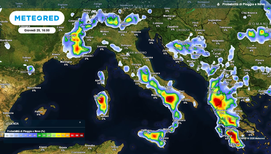 Temporali pomeridiani in Italia: saranno più probabili al Sud e in Sardegna.