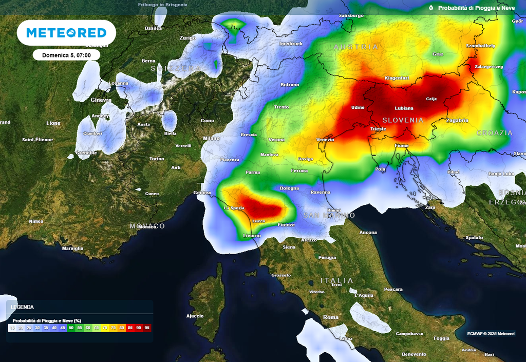 Probabilità di fenomeni temporaleschi 5 ottobre