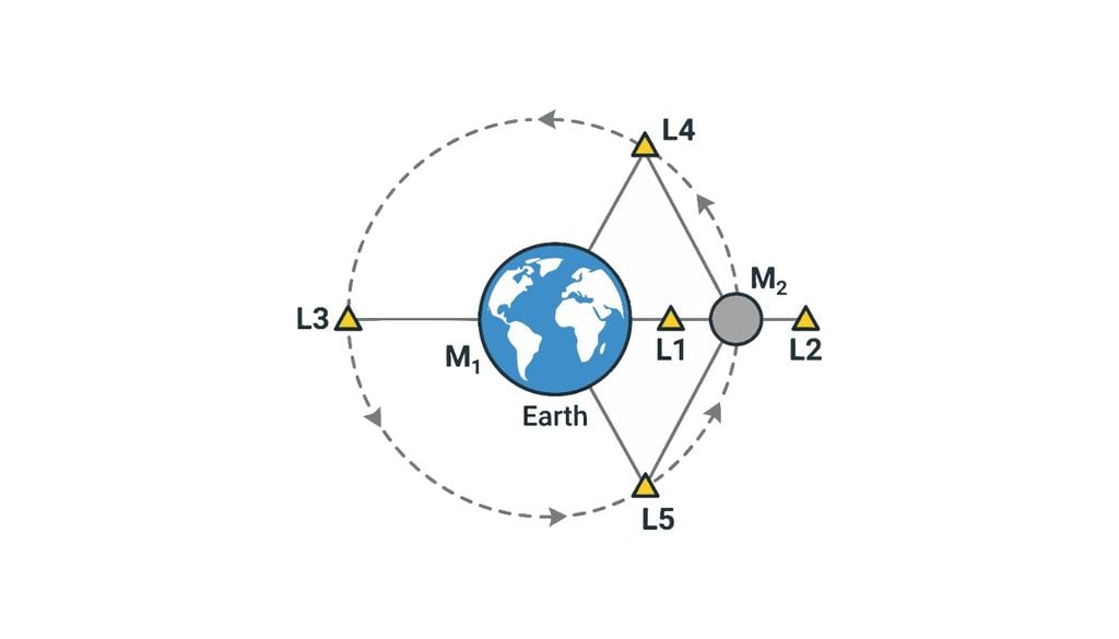 Il punto lagrangiano L1, situato tra la Terra e il nostro satellite, funge da parcheggio gravitazionale ideale. Infatti si tratta di una particolare regione dello spazio, dove l'attrazione gravitazionale dei due corpi e la forza centrifuga orbitale della navicella si bilanciano perfettamente, creando una zona, dove un oggetto può mantenersi "fermo" con un minimo dispendio energetico.