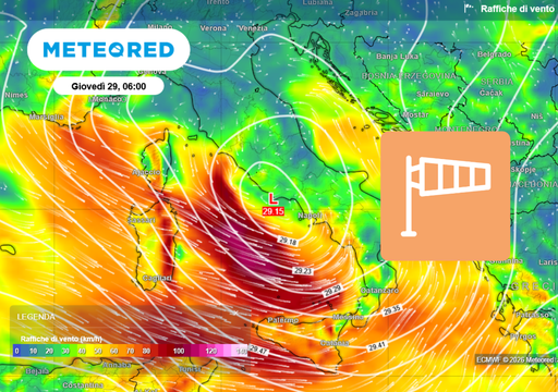 Nuova tempesta in arrivo gioved&igrave; 29: venti fino a 100 km/h e mareggiate importanti in diverse regioni