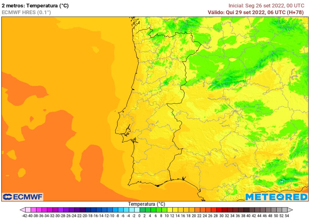 temperature map;  Portugal;  ecmwf