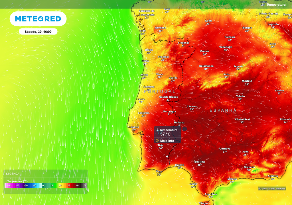 O calor mantém-se no interior do país, enquanto o vento de norte refresca a faixa costeira. As noites tornam-se significativamente mais frescas em várias regiões.