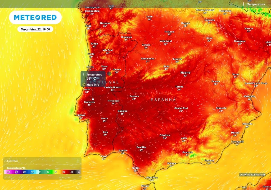 temperatura do ar à superfície As mais recentes atualizações dos nossos mapas indicam uma persistência de temperaturas elevadas, pelo menos, até terça-feira, dia 22 de setembro.