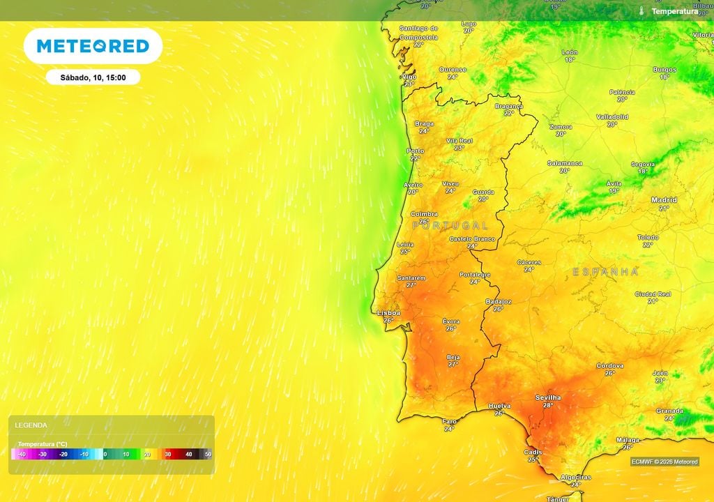 O fim de semana começa com temperaturas agradáveis e sem calor excessivo: várias regiões do Centro e Sul poderão superar os 25 ºC, com valores próximos dos 28 ºC em alguns locais.