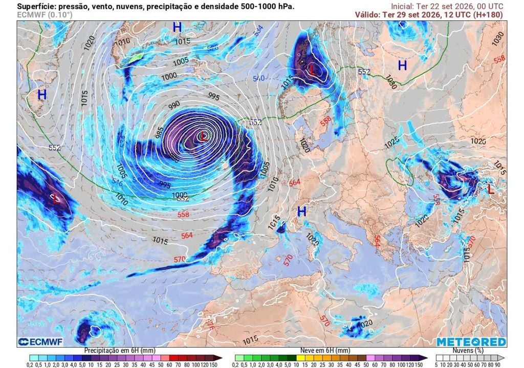 Uma profunda depressão no Atlântico Norte aproxima sucessivas frentes da Europa Ocidental. A partir de dia 29, a chuva poderá tornar-se mais persistente em Portugal, prolongando-se durante o dia 30 e dando início a uma fase bastante mais instável.