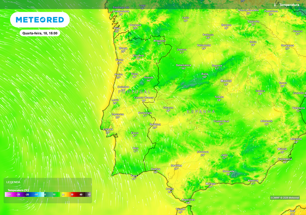 Temperaturas relativamente amenas no continente durante o dia de hoje (18), antes da entrada do ar frio.