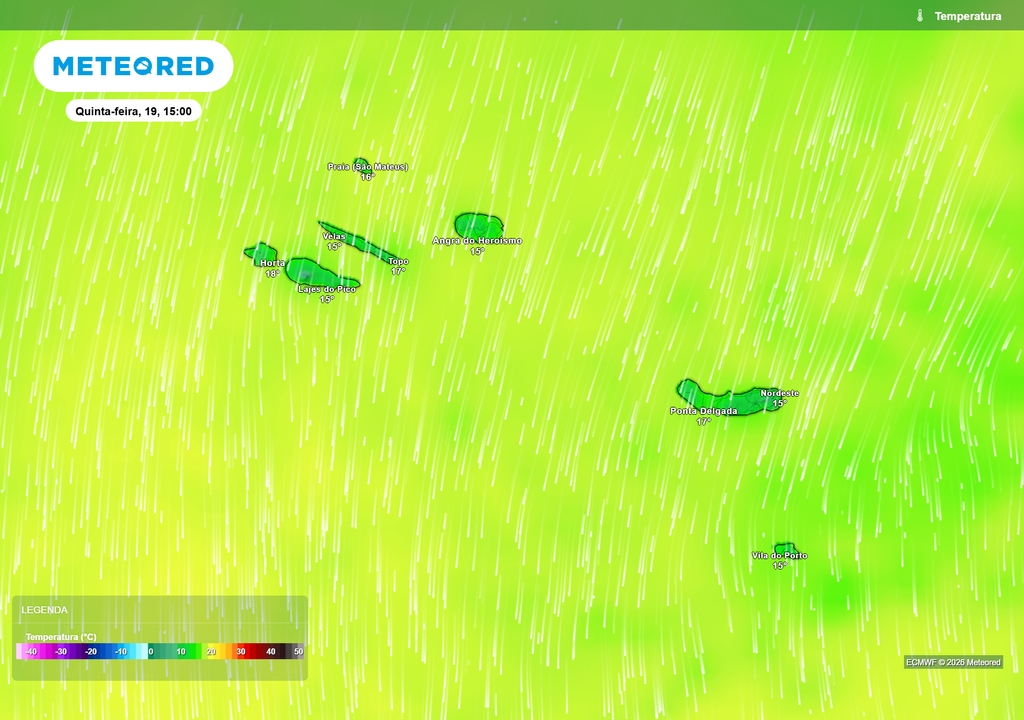Subida das temperaturas nos Açores no Dia do Pai, com recuperação de vários graus face ao dia anterior.