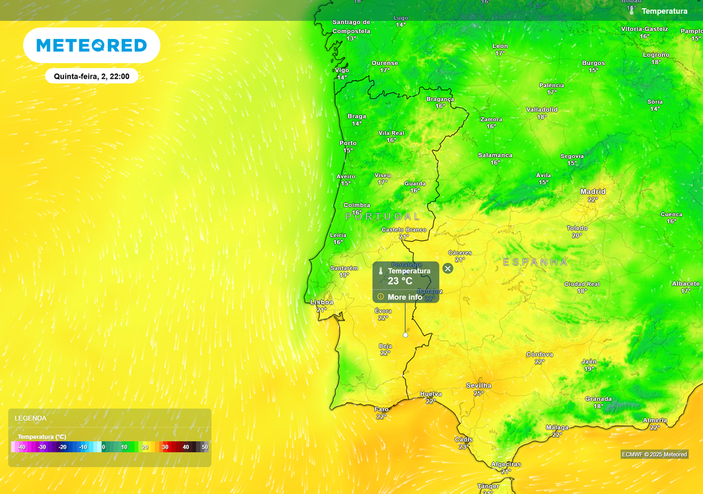 temperatura do ar à superfície; horas noturnas temperatura do ar à superfície; horas noturnas