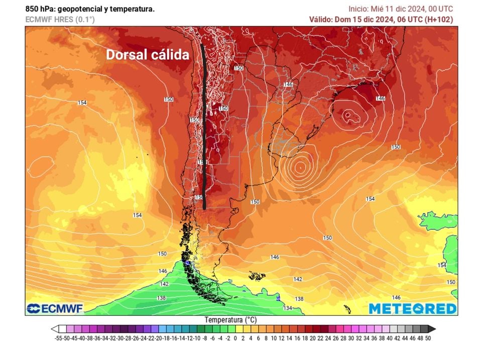 mapa de temperaturas en 850 hPa