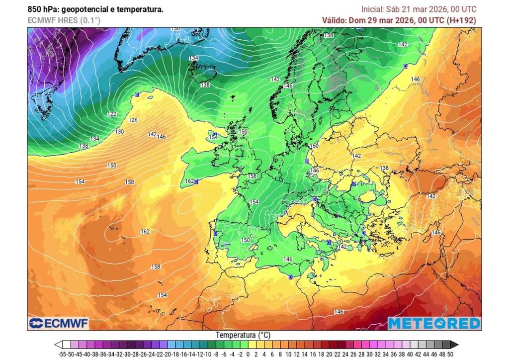 Entrada de ar polar visível nas cores mais frias e na descida do geopotencial, indicando uma massa de ar mais fria a afetar o interior do país.