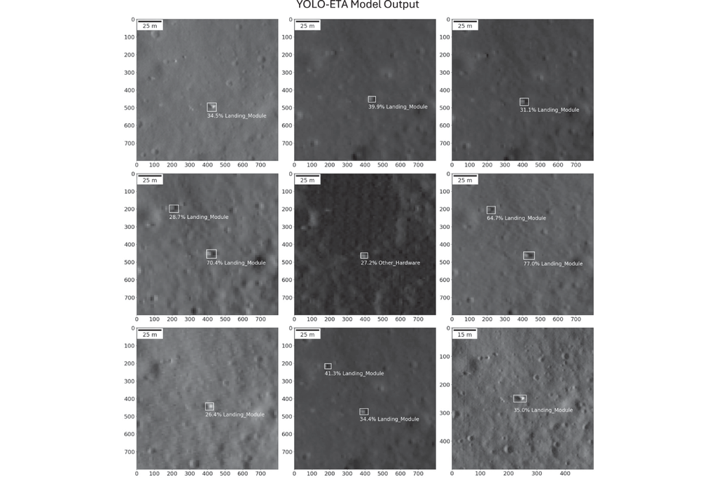 Modelo de inteligência artificial identifica possíveis regiões compatíveis com o local de pouso da Luna 9 na superfície lunar. Crédito: Pinault et al. 2026