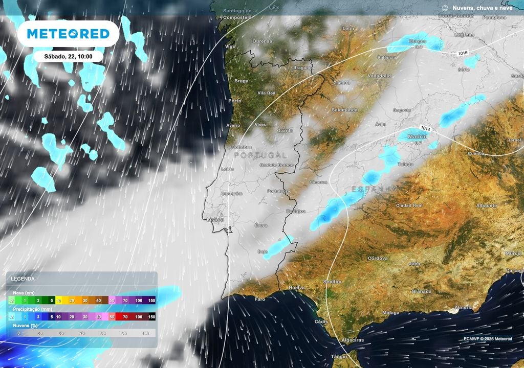 Na manhã de sábado, o tempo será maioritariamente seco em Portugal continental, embora possam ocorrer aguaceiros fracos e localizados no Sul, sobretudo no Baixo Alentejo. A nebulosidade será mais extensa nas regiões Centro e Sul.